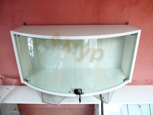 Настенная подвесная гнутая витрина из лдсп 16 мм и стекла 5 мм.